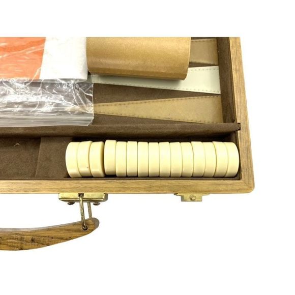 Vintage Wooden Case Backgammon Set - No Dice - All Other Pieces Included - Picture 2 of 6